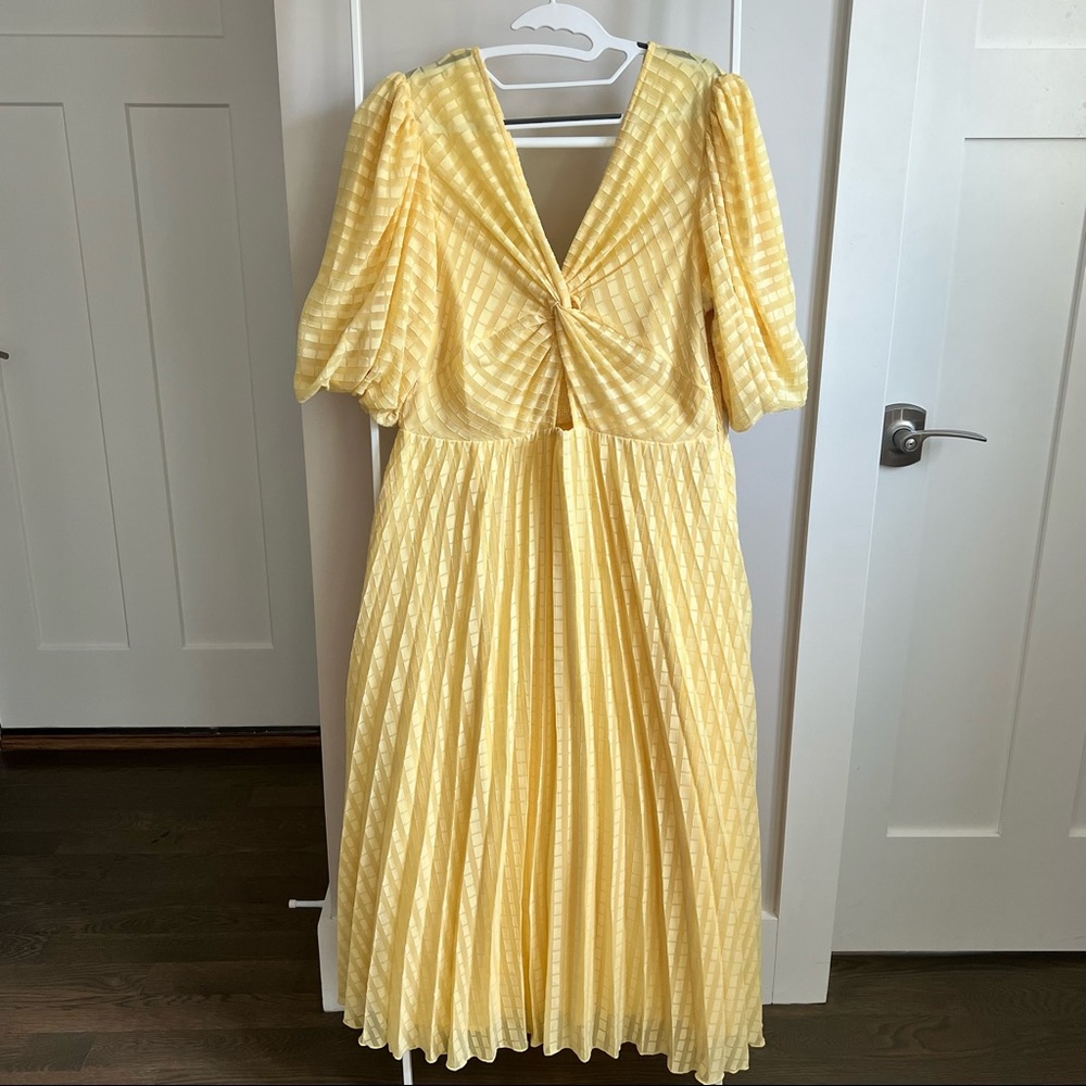 ASOS Cut Out Pleated Midi Dress in Lemon Yellow - Size 14